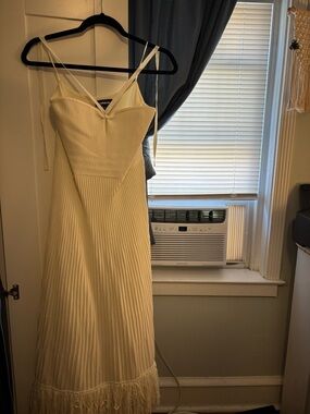 Express Cream Midi Dress with Fringe Hem